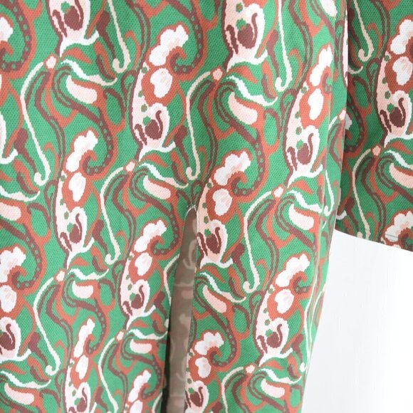 Zara Blogger Fave Paisly Print Green Brown Midi Dress Sz S - Picture 8 of 11